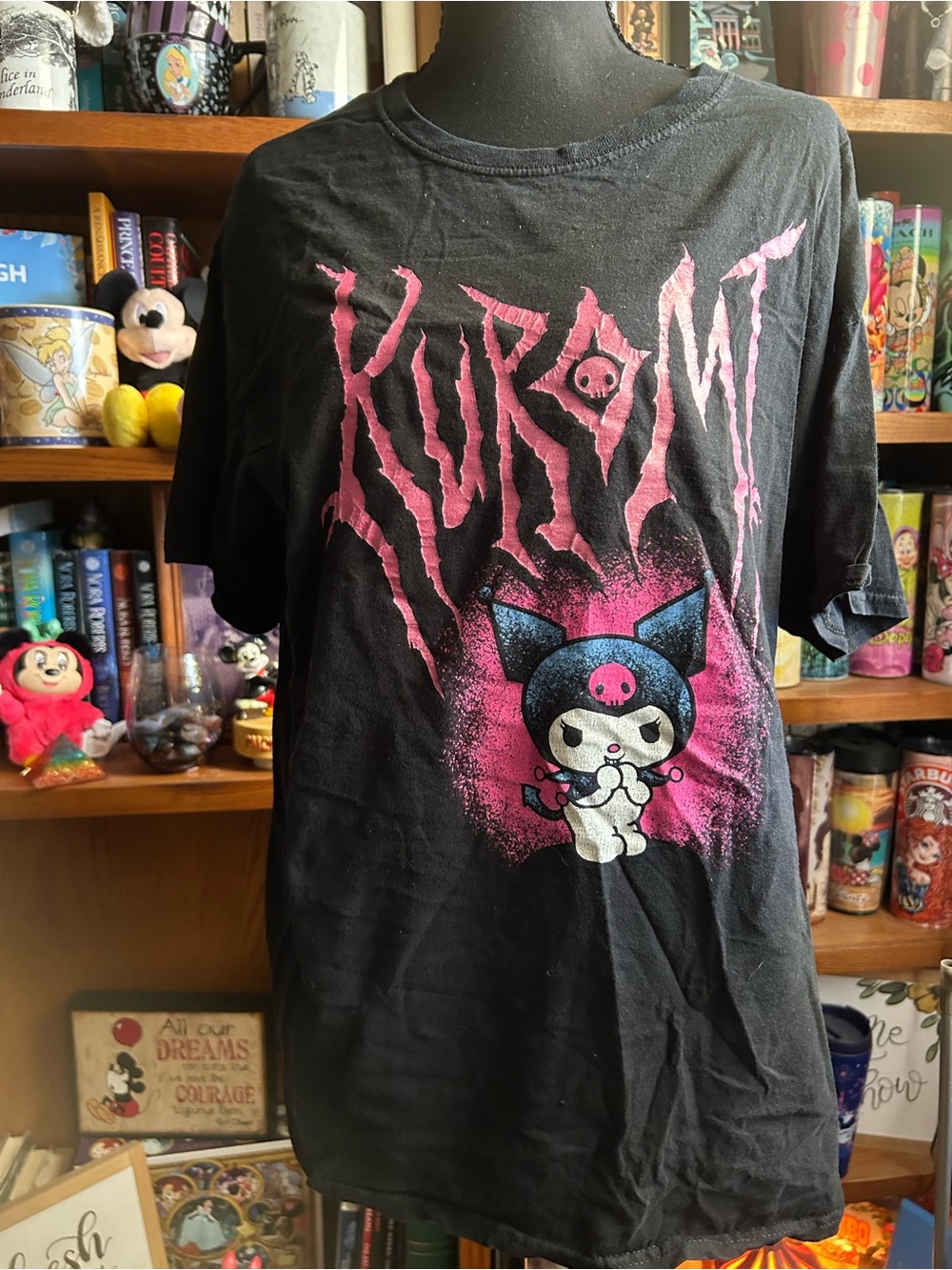 Kuromi Black Graphic Tee with Pink Accents
